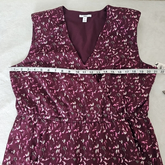 Bar III Burgundy Floral V-Neck Mini Dress XL Draped Skirt Sleeveless - Picture 9 of 15
